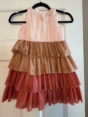 Janie and Jack Girls Pink & Gold Sparkle Layered Dress size 3